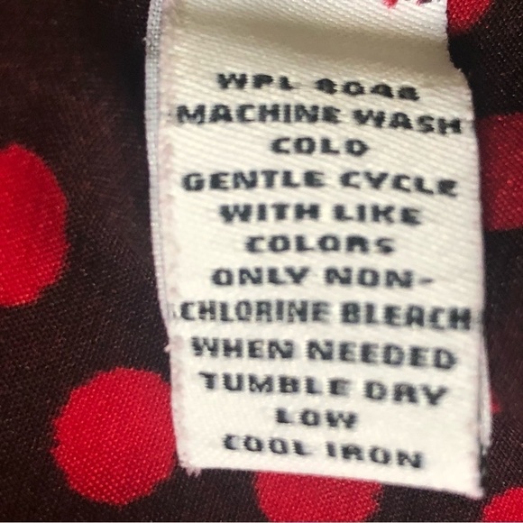 Style & Co short sleeve blouse black red polka dots poly satin 14 - Picture 8 of 10